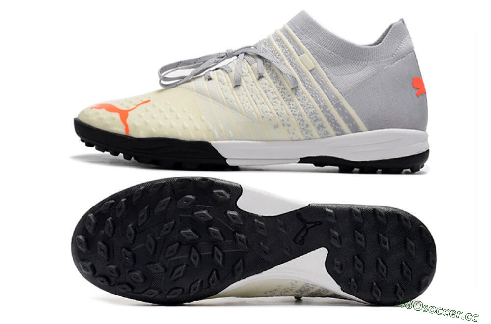 Men's Puma Future Z 1.3 Teazer TF Artificial Turf Low-Tops Football Shoes - Beige/Grey/Orange 1