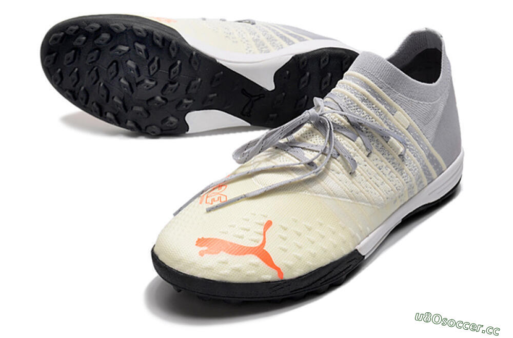 Men's Puma Future Z 1.3 Teazer TF Artificial Turf Low-Tops Football Shoes - Beige/Grey/Orange 3