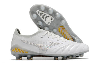 Men's Mizuno Morelia Neo 3 FG Firm Ground Low-Tops Football Boots - White/Silver/Yellow