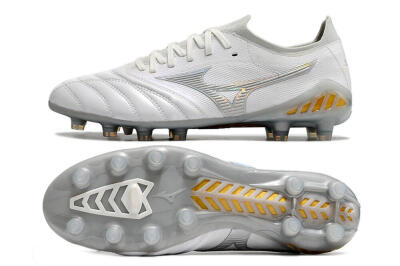 Men's Mizuno Morelia Neo 3 FG Firm Ground Low-Tops Football Boots - White/Silver/Yellow