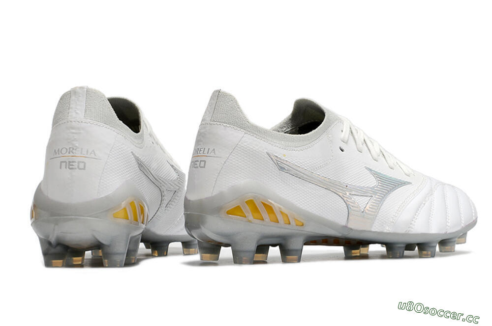Men's Mizuno Morelia Neo 3 FG Firm Ground Low-Tops Football Boots - White/Silver/Yellow 6