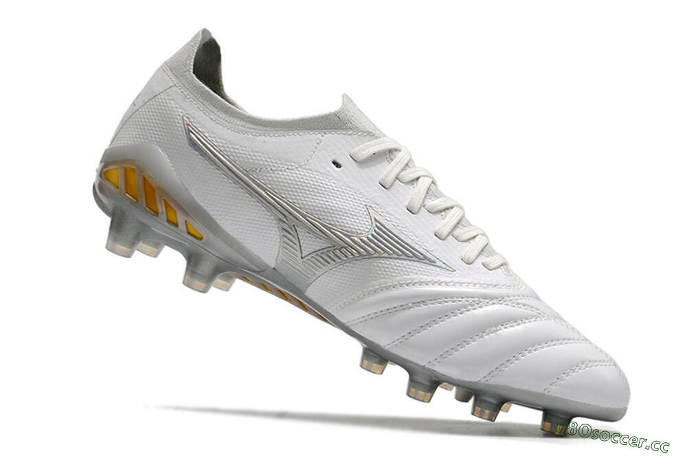 Men's Mizuno Morelia Neo 3 FG Firm Ground Low-Tops Football Boots - White/Silver/Yellow 4
