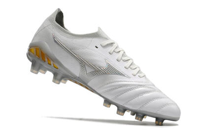 Men's Mizuno Morelia Neo 3 FG Firm Ground Low-Tops Football Boots - White/Silver/Yellow