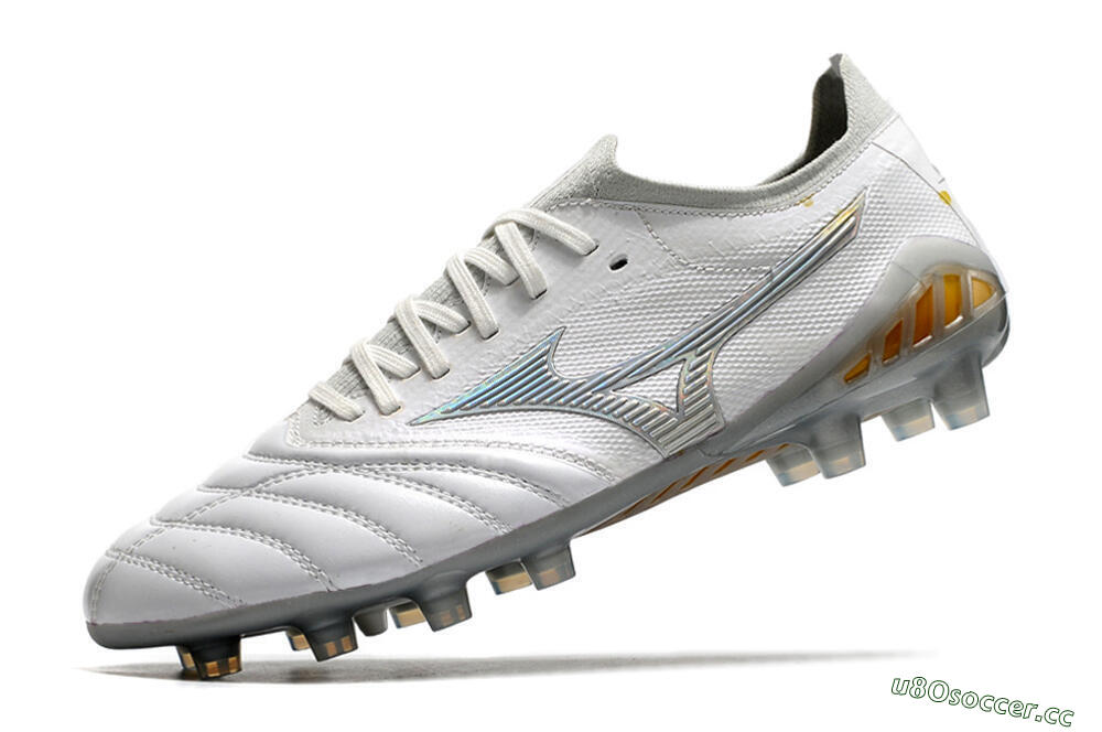 Men's Mizuno Morelia Neo 3 FG Firm Ground Low-Tops Football Boots - White/Silver/Yellow 5