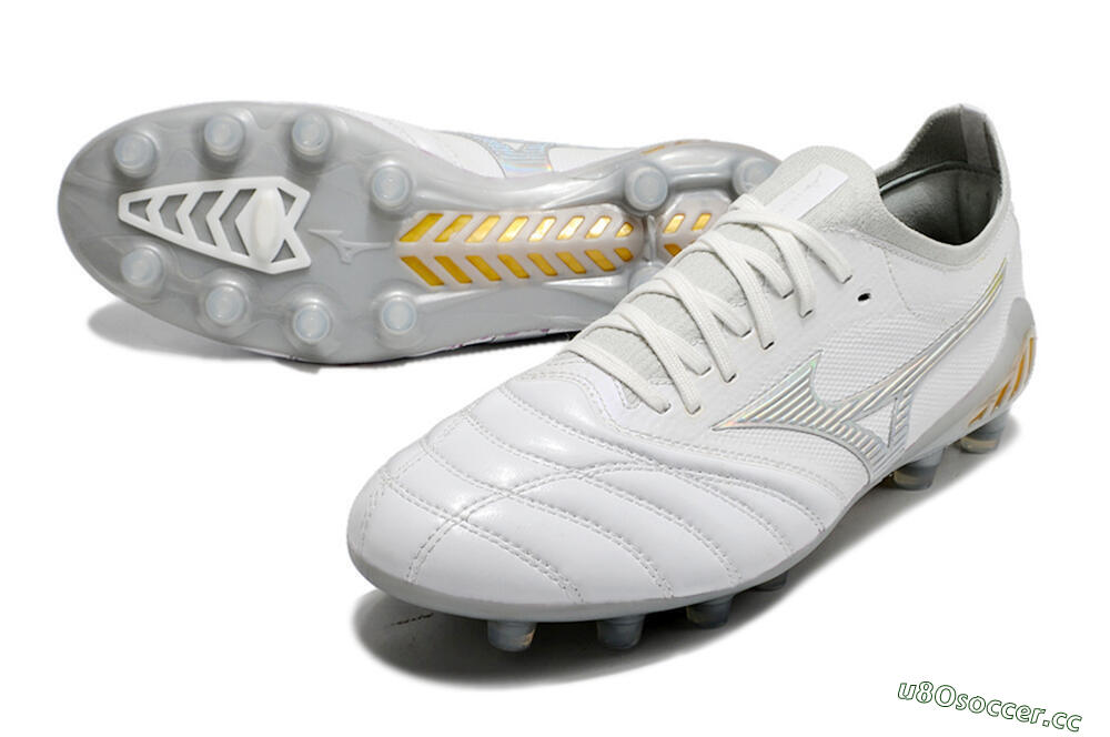 Men's Mizuno Morelia Neo 3 FG Firm Ground Low-Tops Football Boots - White/Silver/Yellow 3