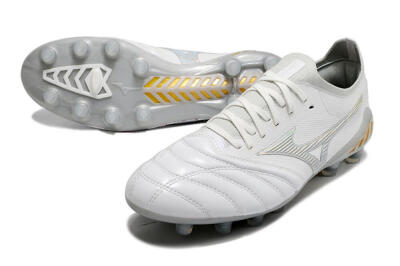 Men's Mizuno Morelia Neo 3 FG Firm Ground Low-Tops Football Boots - White/Silver/Yellow