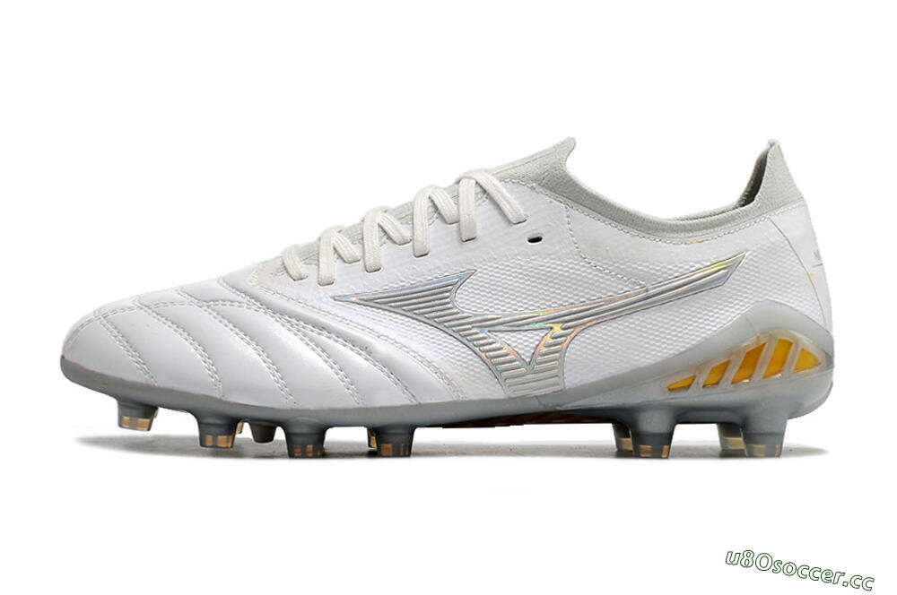 Men's Mizuno Morelia Neo 3 FG Firm Ground Low-Tops Football Boots - White/Silver/Yellow 0