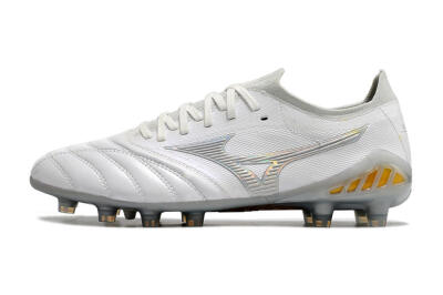 Men's Mizuno Morelia Neo 3 FG Firm Ground Low-Tops Football Boots - White/Silver/Yellow