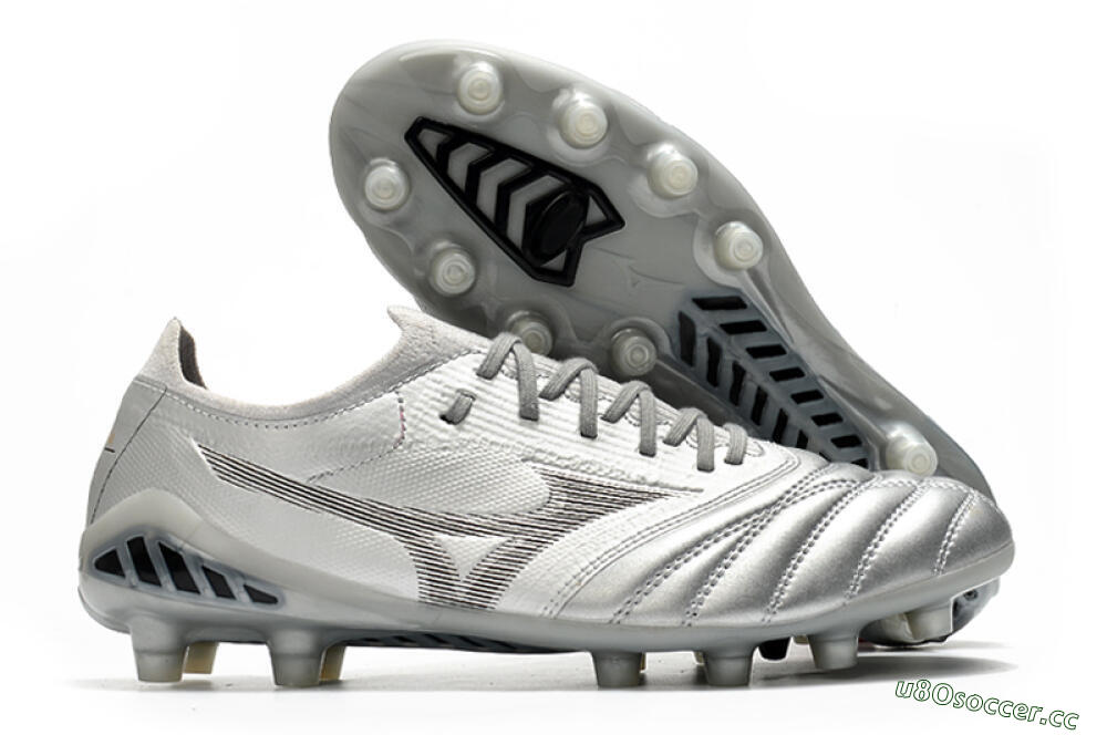 Men's Mizuno Morelia Neo 3 FG Firm Ground Low-Tops Football Boots - Silver/Black 2