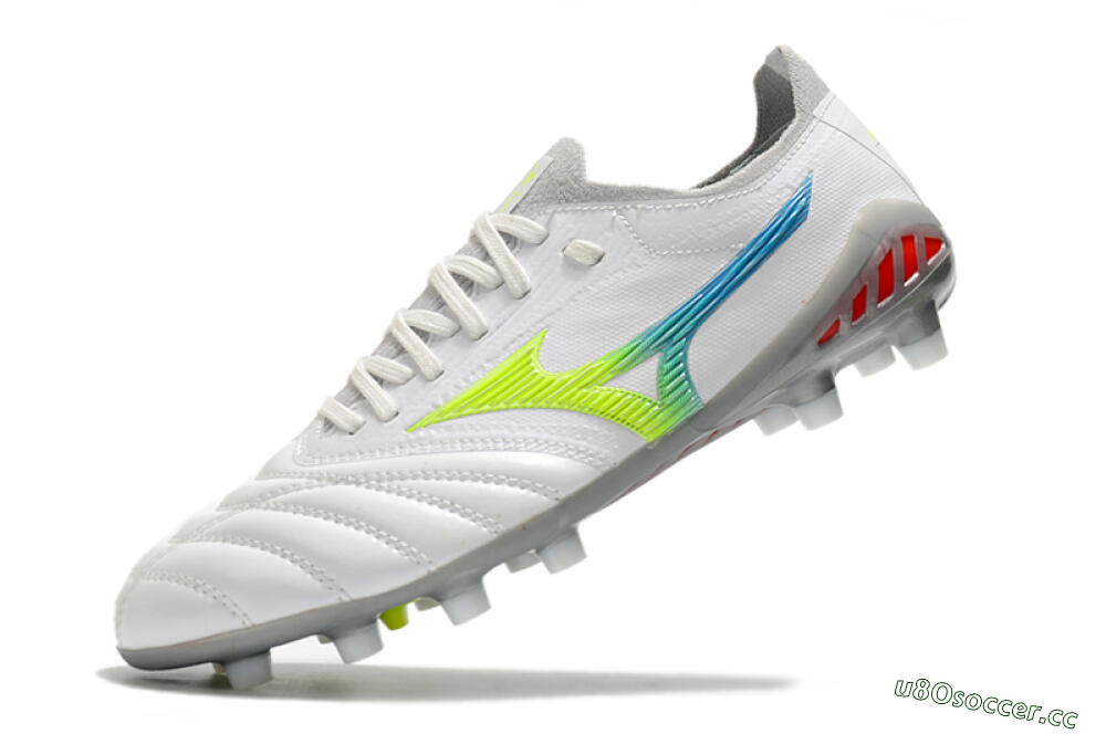 Men's Mizuno Morelia Neo 3 FG Firm Ground Low-Tops Football Boots - White/Rainbow/Silver 5