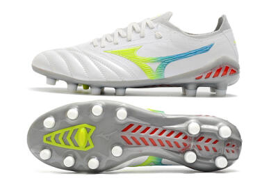 Men's Mizuno Morelia Neo 3 FG Firm Ground Low-Tops Football Boots - White/Rainbow/Silver