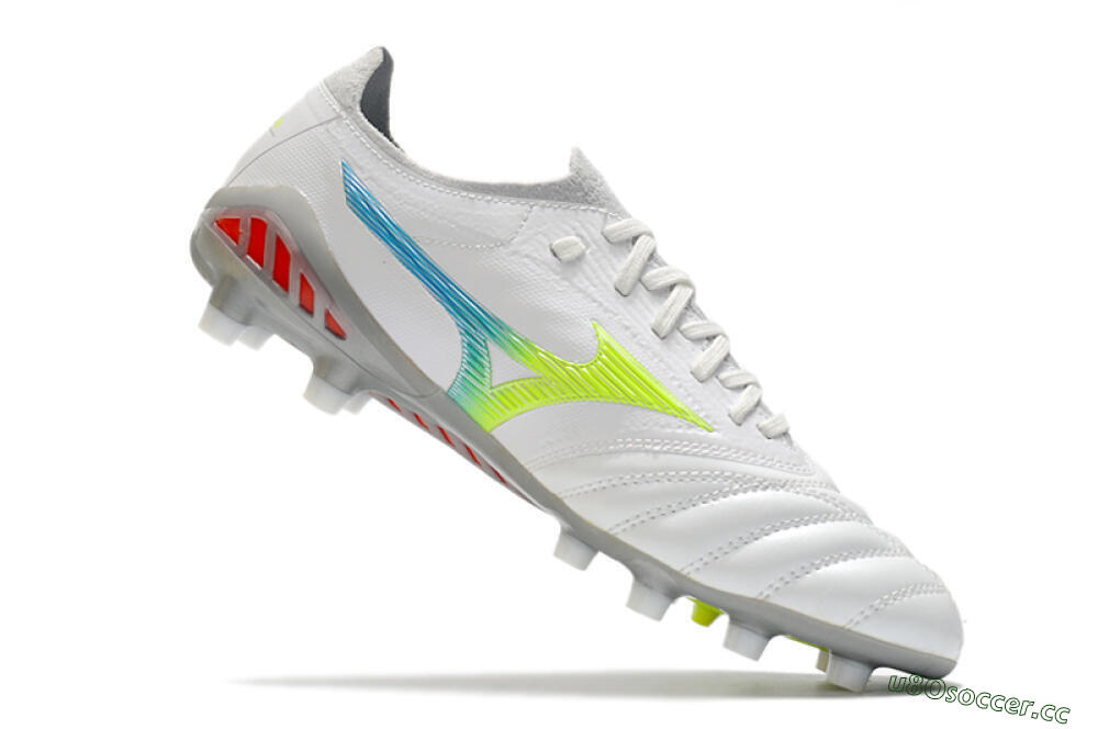 Men's Mizuno Morelia Neo 3 FG Firm Ground Low-Tops Football Boots - White/Rainbow/Silver 4