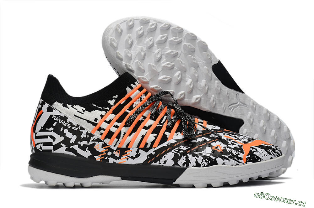 Men's Puma Future Z 1.3 Teazer TF Artificial Turf Low-Tops Football Shoes - White/Black/Orange 2