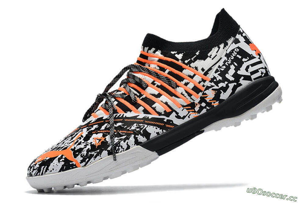 Men's Puma Future Z 1.3 Teazer TF Artificial Turf Low-Tops Football Shoes - White/Black/Orange 5