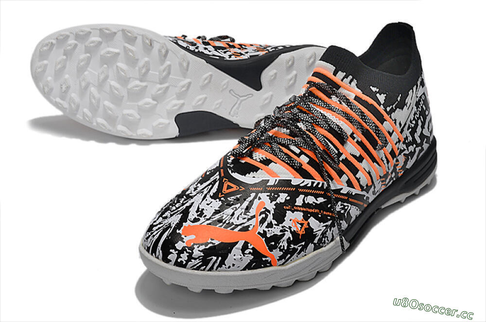 Men's Puma Future Z 1.3 Teazer TF Artificial Turf Low-Tops Football Shoes - White/Black/Orange 3