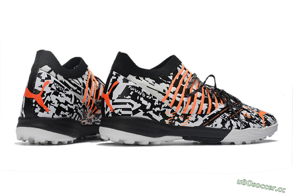 Men's Puma Future Z 1.3 Teazer TF Artificial Turf Low-Tops Football Shoes - White/Black/Orange 6