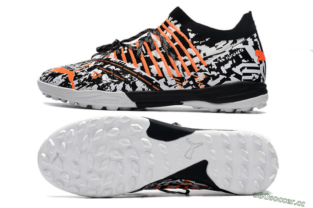 Men's Puma Future Z 1.3 Teazer TF Artificial Turf Low-Tops Football Shoes - White/Black/Orange 1
