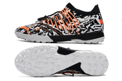 Men's Puma Future Z 1.3 Teazer TF Artificial Turf Low-Tops Football Shoes - White/Black/Orange