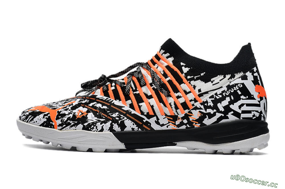 Men's Puma Future Z 1.3 Teazer TF Artificial Turf Low-Tops Football Shoes - White/Black/Orange 0