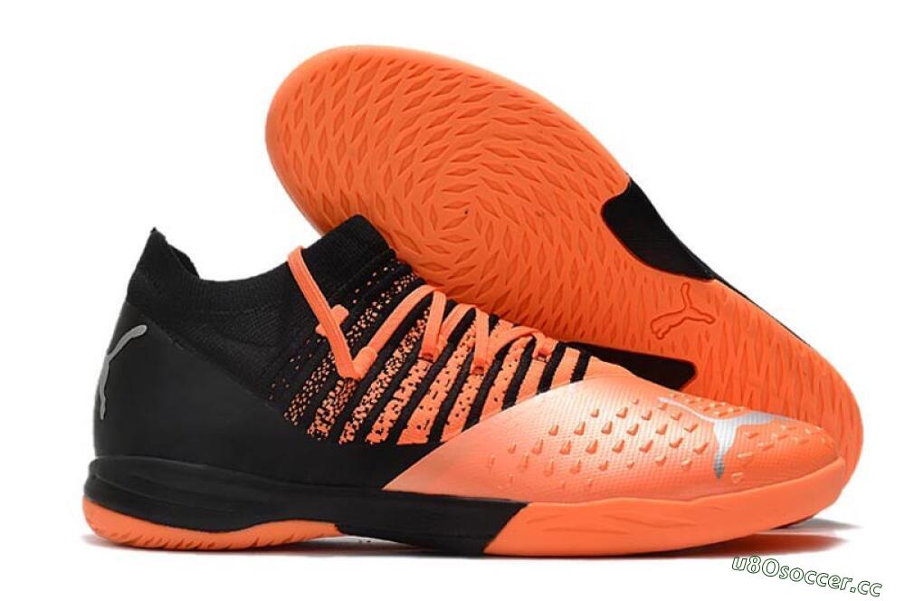 Men's Puma Future Z 1.3 Teazer IC Indoor & Futsal Low-Tops Football Shoes - Orange/Black/Silver 2
