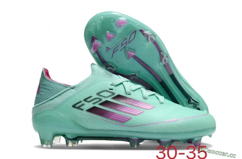 Kids Adidas F50 Elite FG Firm Ground Low-Tops Football Boots - Jade/Purple/Black 2