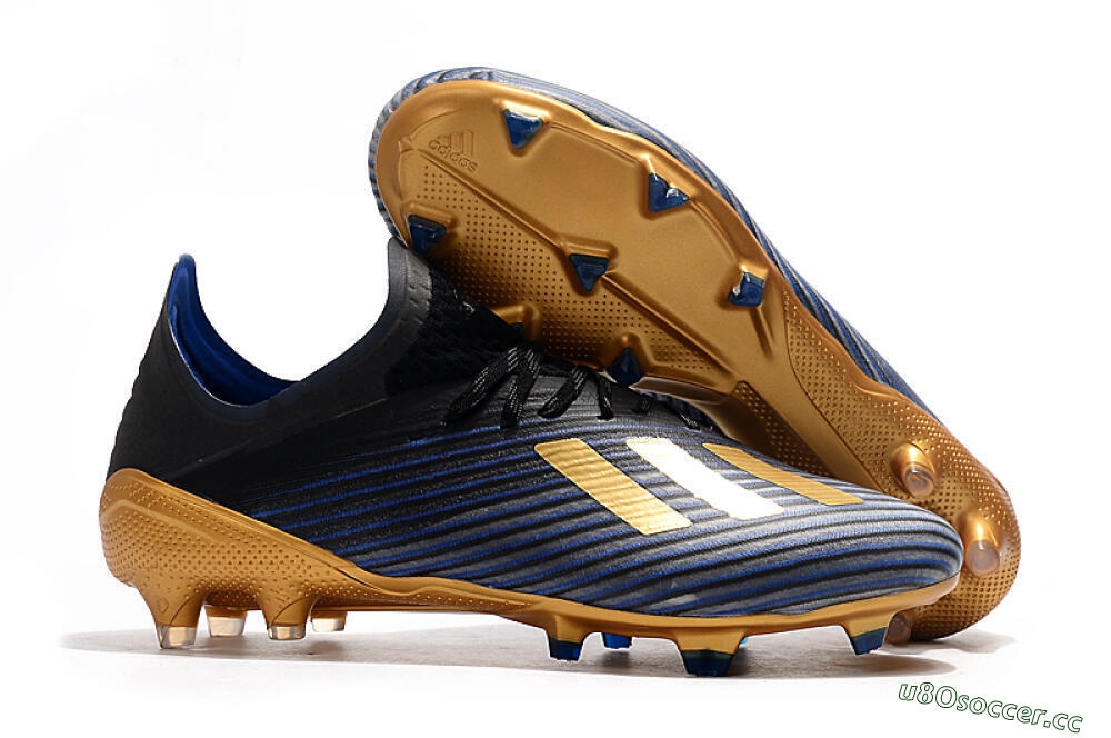 Unisex Adidas X 19.1 FG Firm Ground Low-Tops Football Boots - Blue/Black/Gold 2