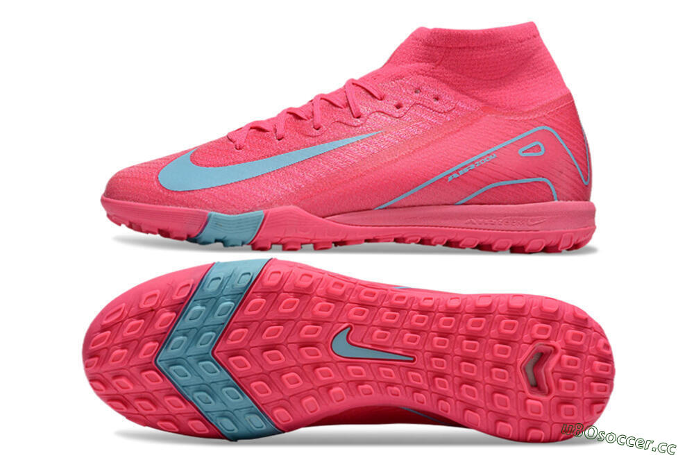 Men's Nike Air Zoom Mercurial Superfly 10 Elite TF Artificial Turf High-Tops Football Shoes - Pink/Red/Jade 7