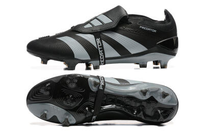 Men's Adidas Predator Elite Foldover Tongue FG Firm Ground Low-Tops Football Boots - Black/Silver/White