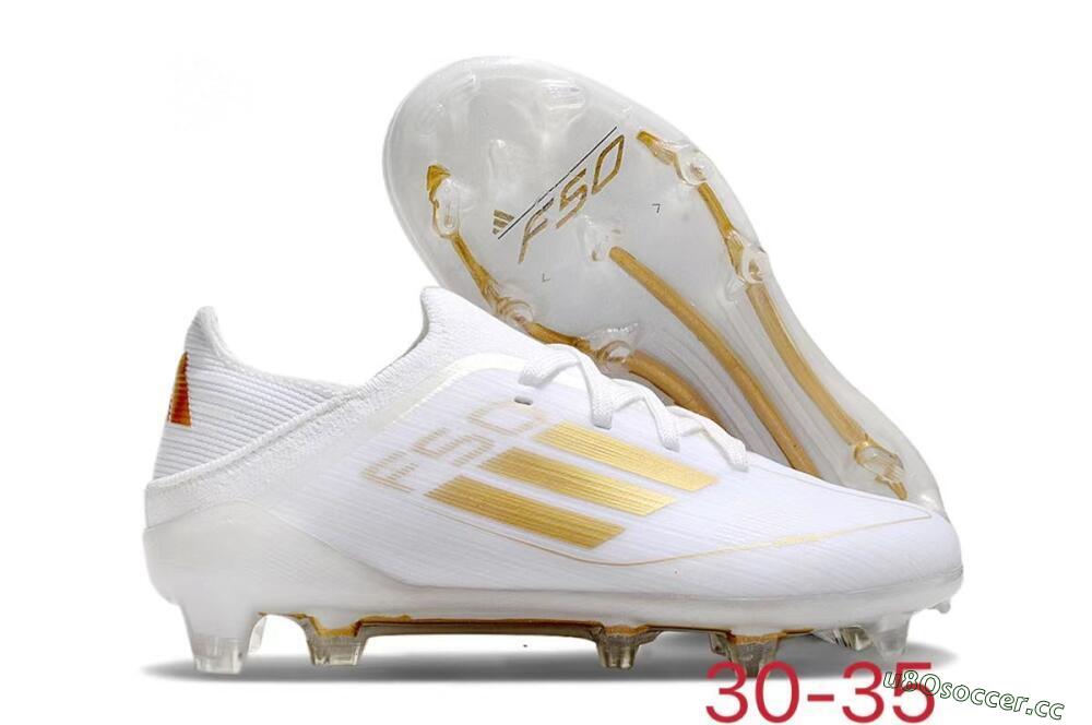 Kids Kids Adidas F50 Elite FG Firm Ground Low-Tops Football Boots - White/Gold/Red 2