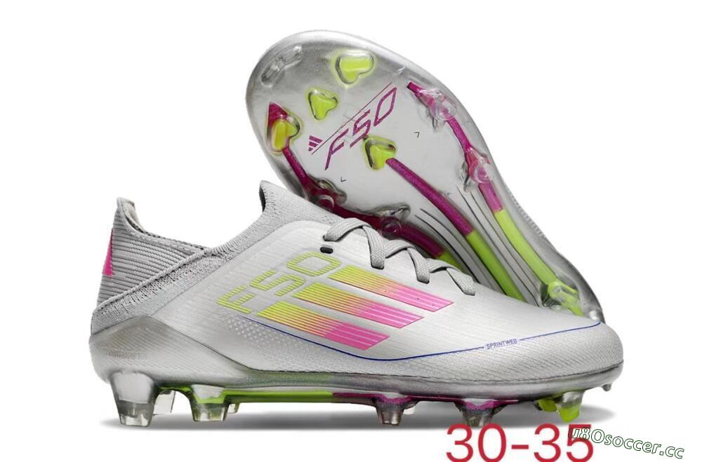 Kids Kids Adidas F50 Elite FG Firm Ground Low-Tops Football Boots - Silver/Pink/Yellow 2