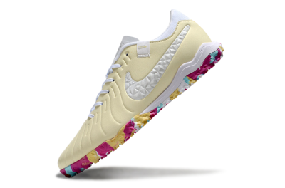 Men's Nike Tiempo Legend 10 Pro TF Artificial Turf Low-Tops Football Shoes - Beige/White/Rainbow