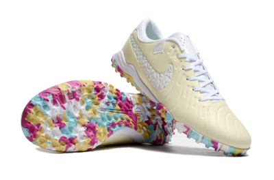Men's Nike Tiempo Legend 10 Pro TF Artificial Turf Low-Tops Football Shoes - Beige/White/Rainbow