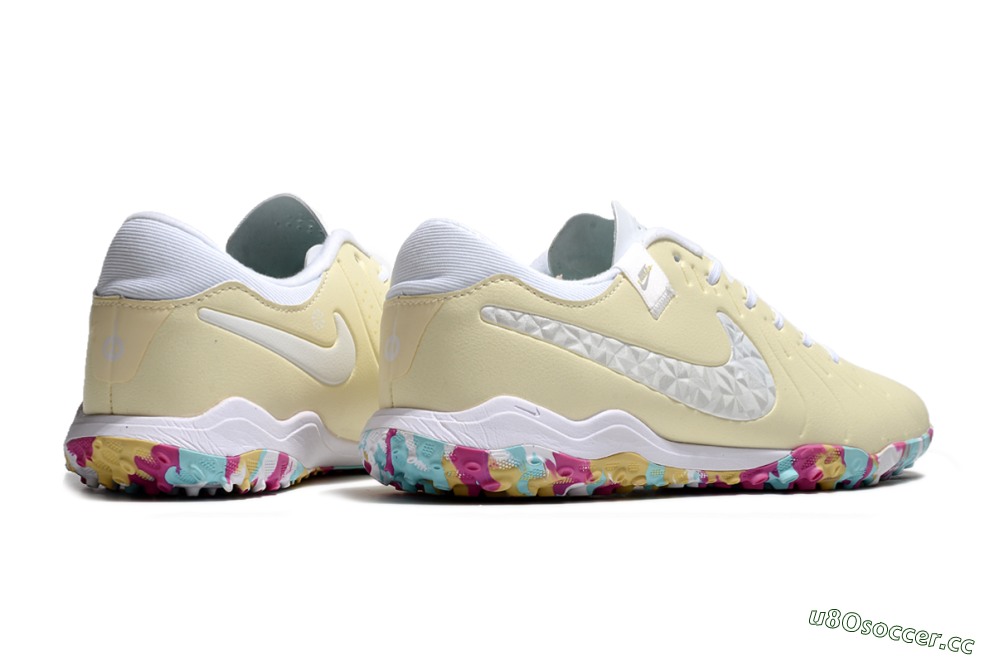 Men's Nike Tiempo Legend 10 Pro TF Artificial Turf Low-Tops Football Shoes - Beige/White/Rainbow 6