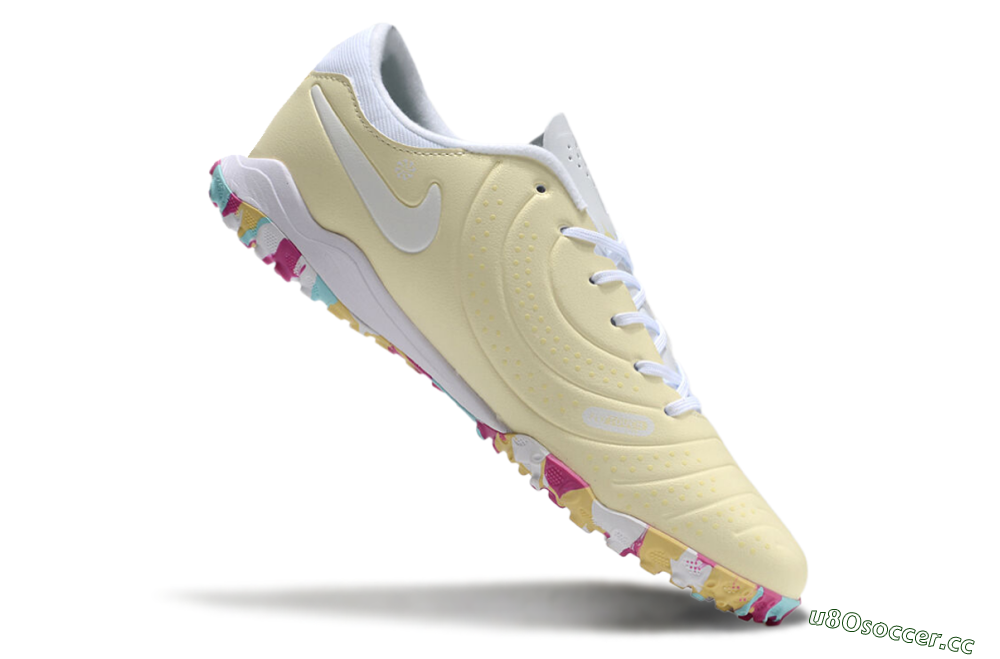 Men's Nike Tiempo Legend 10 Pro TF Artificial Turf Low-Tops Football Shoes - Beige/White/Rainbow 4