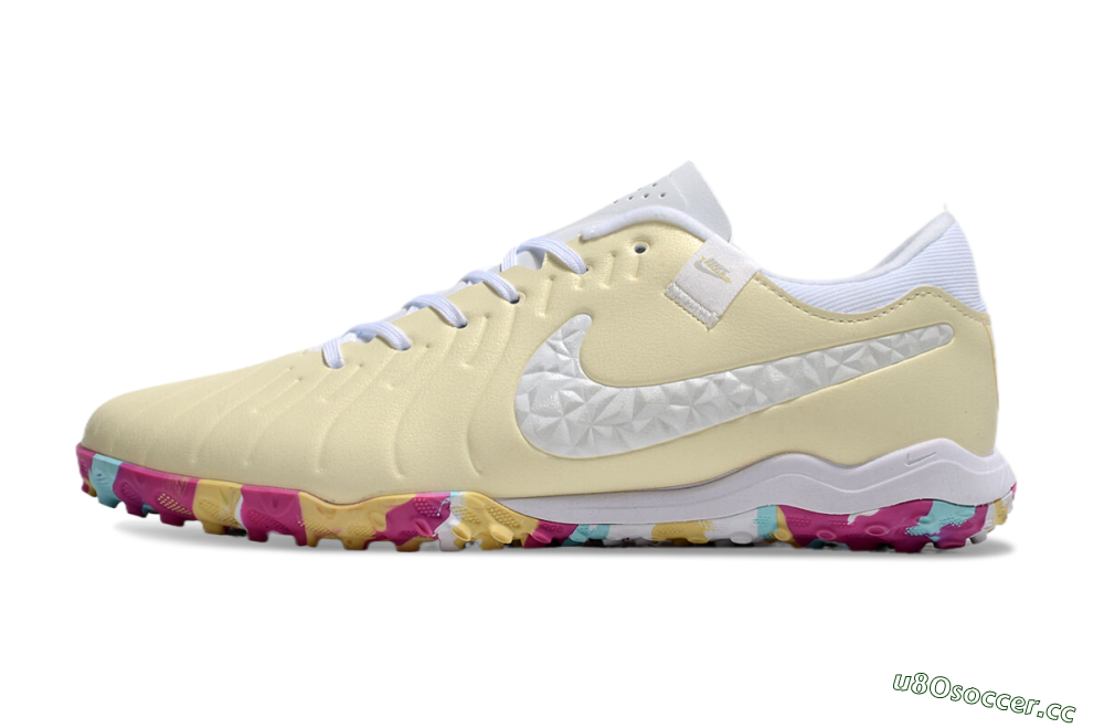 Men's Nike Tiempo Legend 10 Pro TF Artificial Turf Low-Tops Football Shoes - Beige/White/Rainbow 0