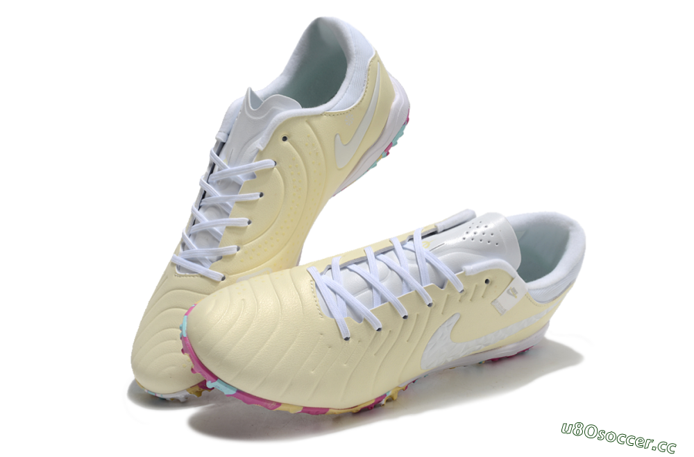 Men's Nike Tiempo Legend 10 Pro TF Artificial Turf Low-Tops Football Shoes - Beige/White/Rainbow 3