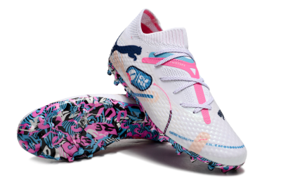 Unisex Puma Future Ultimate MG Multi Ground Low-Tops Football Boots - White/Blue/Pink