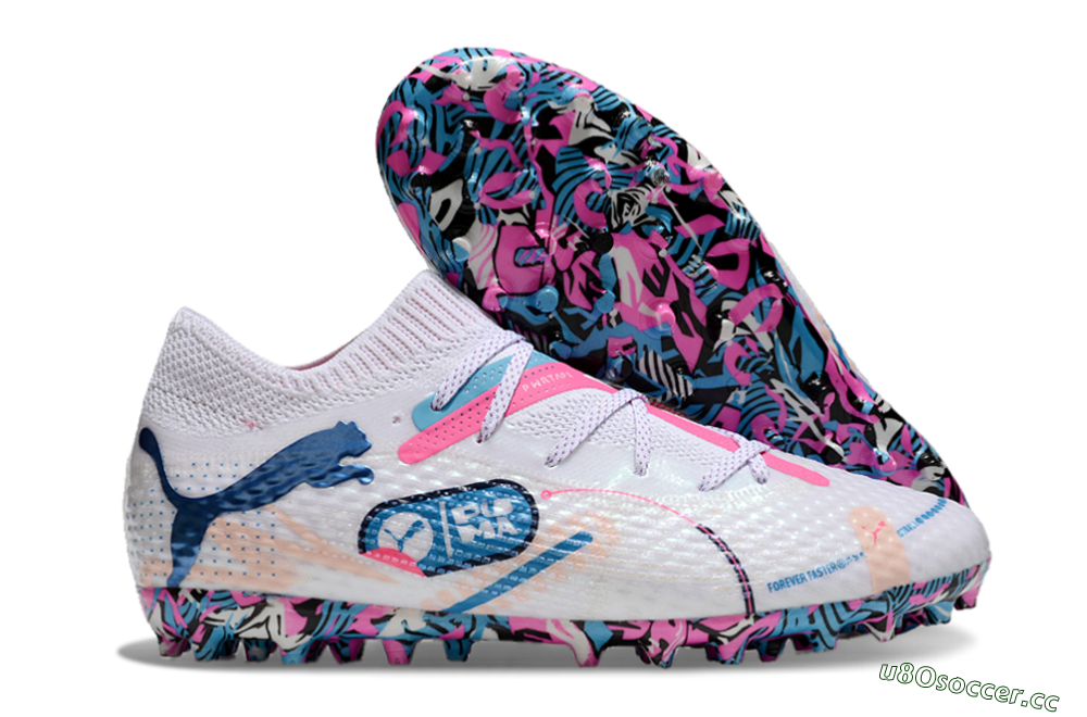 Unisex Puma Future Ultimate MG Multi Ground Low-Tops Football Boots - White/Blue/Pink 2