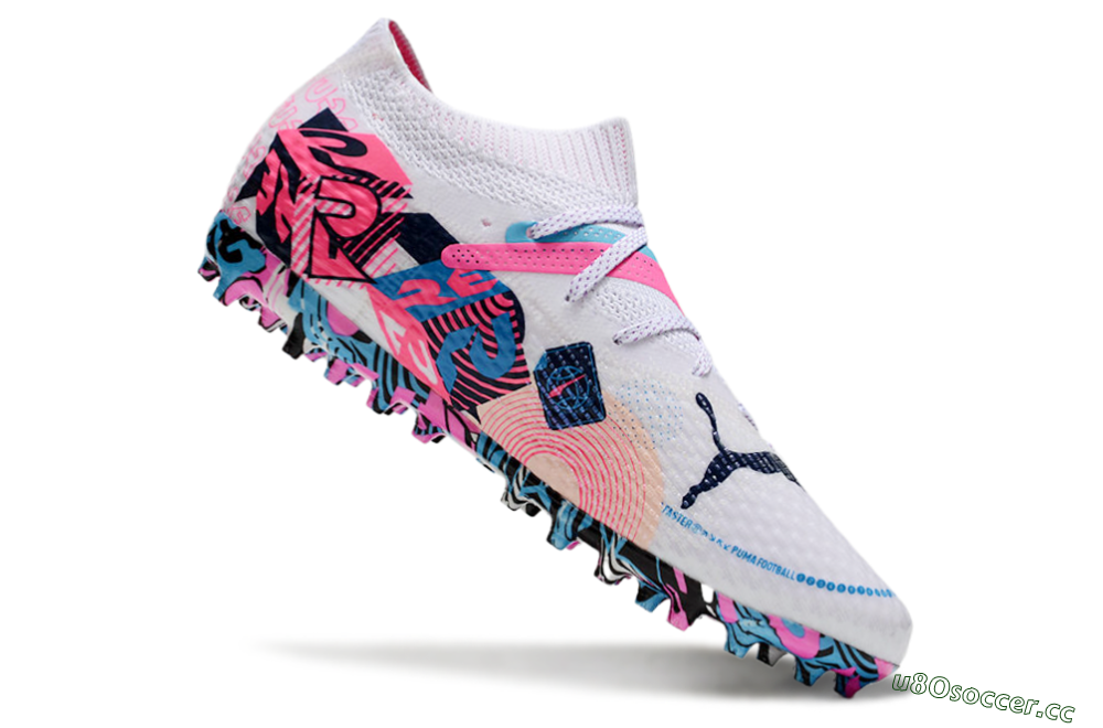 Unisex Puma Future Ultimate MG Multi Ground Low-Tops Football Boots - White/Blue/Pink 4