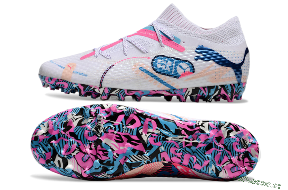 Unisex Puma Future Ultimate MG Multi Ground Low-Tops Football Boots - White/Blue/Pink 1