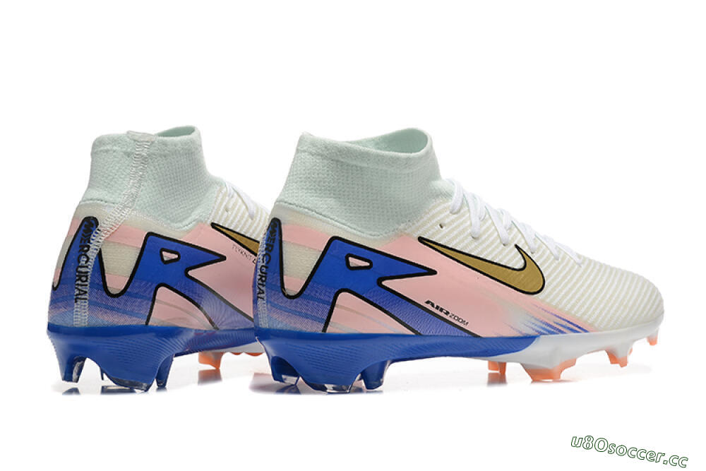 Unisex Nike Air Zoom Mercurial Superfly 10 Elite FG Firm Ground High-Tops Football Boots - White/Gold/Blue/Pink 6