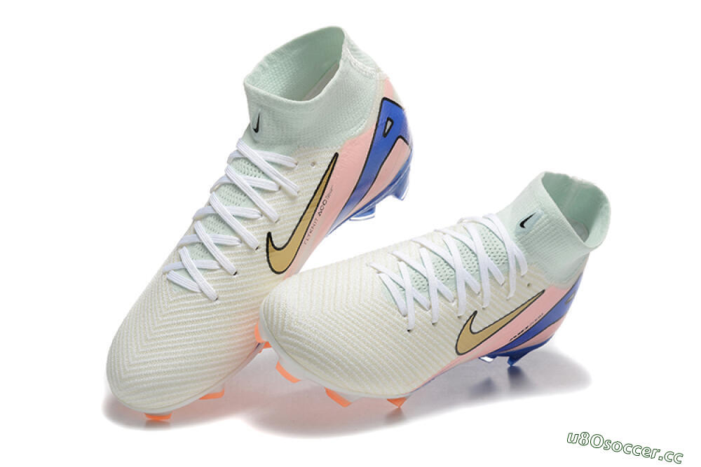 Unisex Nike Air Zoom Mercurial Superfly 10 Elite FG Firm Ground High-Tops Football Boots - White/Gold/Blue/Pink 3