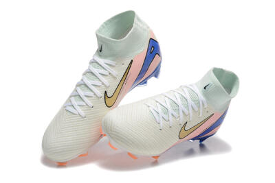 Unisex Nike Air Zoom Mercurial Superfly 10 Elite FG Firm Ground High-Tops Football Boots - White/Gold/Blue/Pink