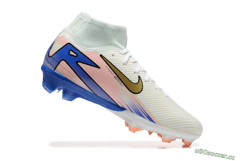 Unisex Nike Air Zoom Mercurial Superfly 10 Elite FG Firm Ground High-Tops Football Boots - White/Gold/Blue/Pink 4
