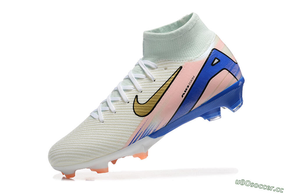 Unisex Nike Air Zoom Mercurial Superfly 10 Elite FG Firm Ground High-Tops Football Boots - White/Gold/Blue/Pink 5