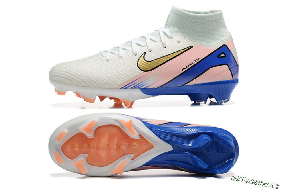 Unisex Nike Air Zoom Mercurial Superfly 10 Elite FG Firm Ground High-Tops Football Boots - White/Gold/Blue/Pink 1