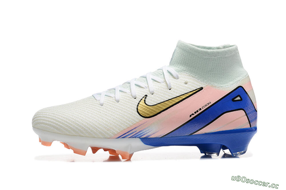 Unisex Nike Air Zoom Mercurial Superfly 10 Elite FG Firm Ground High-Tops Football Boots - White/Gold/Blue/Pink 0