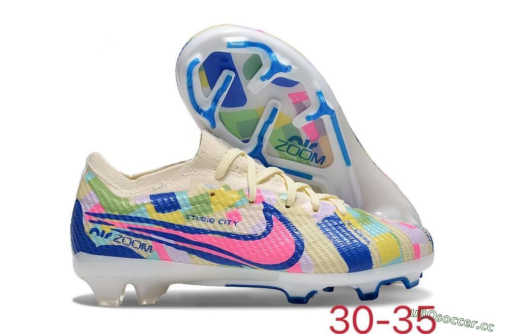 Kids Kids Nike Air Zoom Mercurial Vapor 15 Elite FG Firm Ground Low-Tops Football Boots - Beige/Blue/Yellow/Pink 2