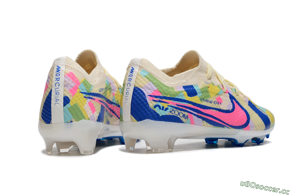 Kids Kids Nike Air Zoom Mercurial Vapor 15 Elite FG Firm Ground Low-Tops Football Boots - Beige/Blue/Yellow/Pink 6