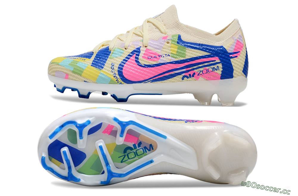 Kids Kids Nike Air Zoom Mercurial Vapor 15 Elite FG Firm Ground Low-Tops Football Boots - Beige/Blue/Yellow/Pink 1
